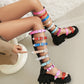 <tc>Women's Color Buckles Open Toe Flatform Knee High Sandals</tc>