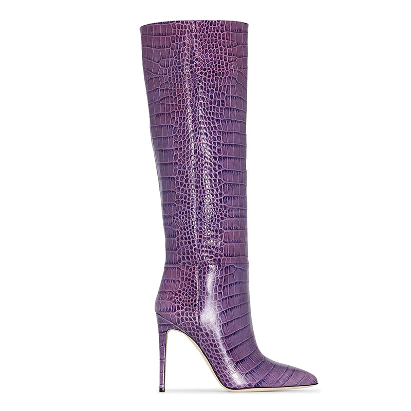 <tc>Women's Crocodile Pattern Stiletto Heels Knee High Boots</tc>