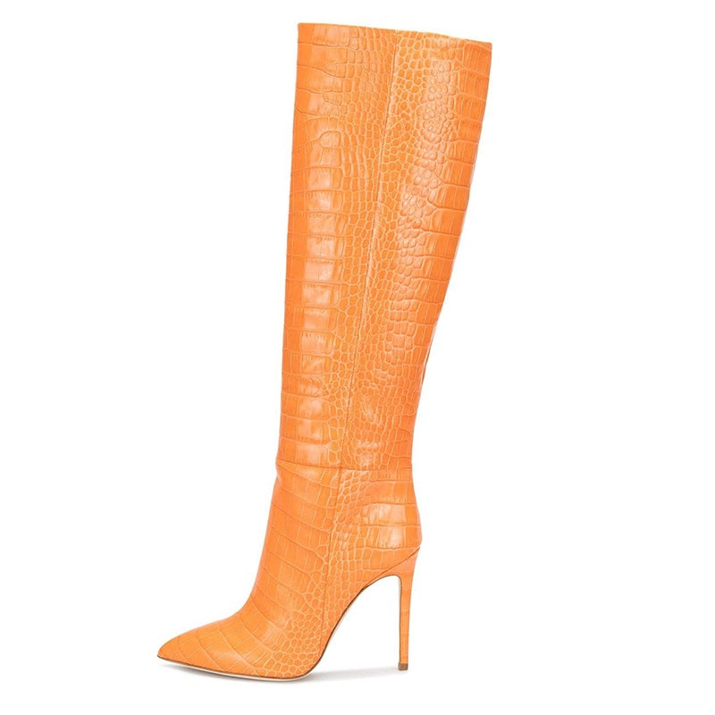 <tc>Women's Crocodile Pattern Stiletto Heels Knee High Boots</tc>