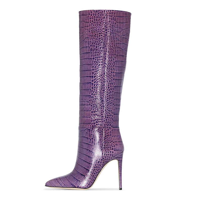 <tc>Women's Crocodile Pattern Stiletto Heels Knee High Boots</tc>