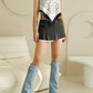 Women's Light Blue Denim Fold-over Pointed Toe Stiletto Heel Knee High Boots