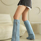 Women's Light Blue Denim Fold-over Pointed Toe Stiletto Heel Knee High Boots