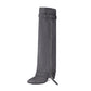 Women's Blue Denim Fold-over Pointed Toe Stiletto Heel Knee High Boots