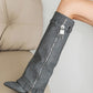 Women's Black Denim Fold-over Pointed Toe Stiletto Heel Knee High Boots