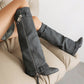 Women's Black Denim Fold-over Pointed Toe Stiletto Heel Knee High Boots