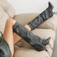 Women's Black Denim Fold-over Pointed Toe Stiletto Heel Knee High Boots