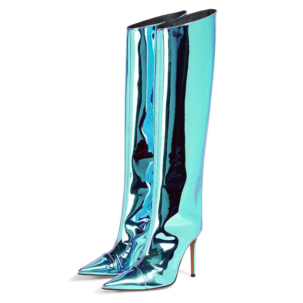 Women's Fashion Trend Metallic High Heel Knee High Boots