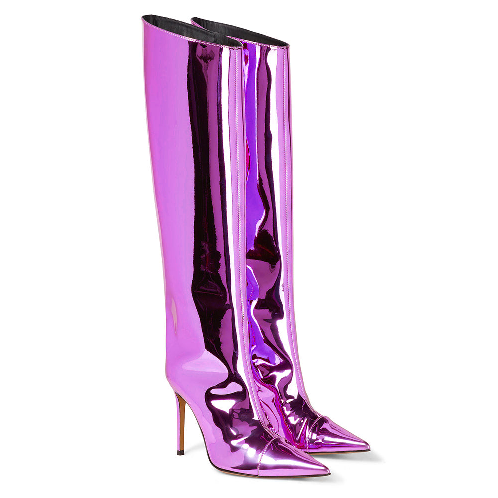 Women's Fashion Trend Metallic High Heel Knee High Boots