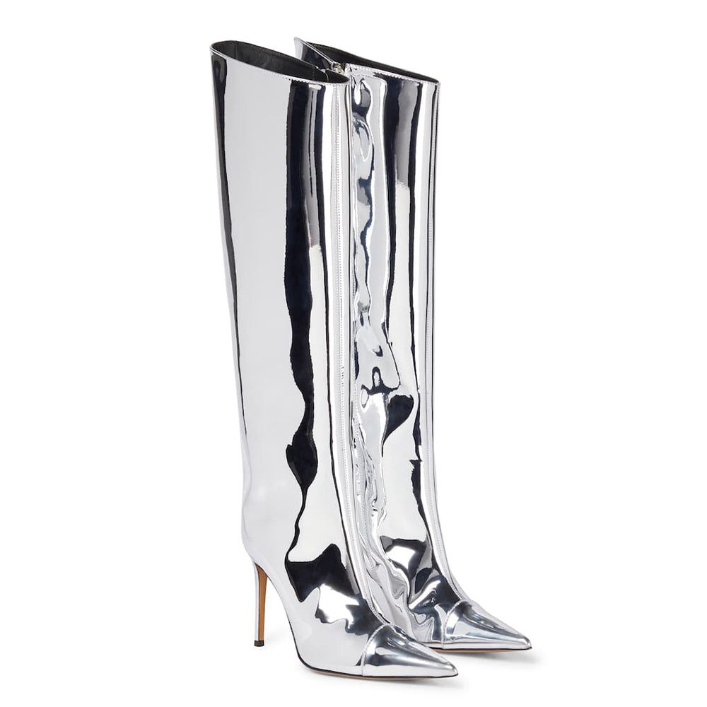 Women's Fashion Trend Metallic High Heel Knee High Boots