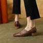 Women's Leather Square Toe Loafer Heel Chunky Heel Easy to Wear Shoes