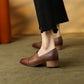 Women's Leather Square Toe Loafer Heel Chunky Heel Easy to Wear Shoes