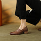 Women's Leather Square Toe Loafer Heel Chunky Heel Easy to Wear Shoes