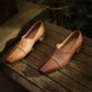 Women's Leather Square Toe Loafer Heel Chunky Heel Easy to Wear Shoes