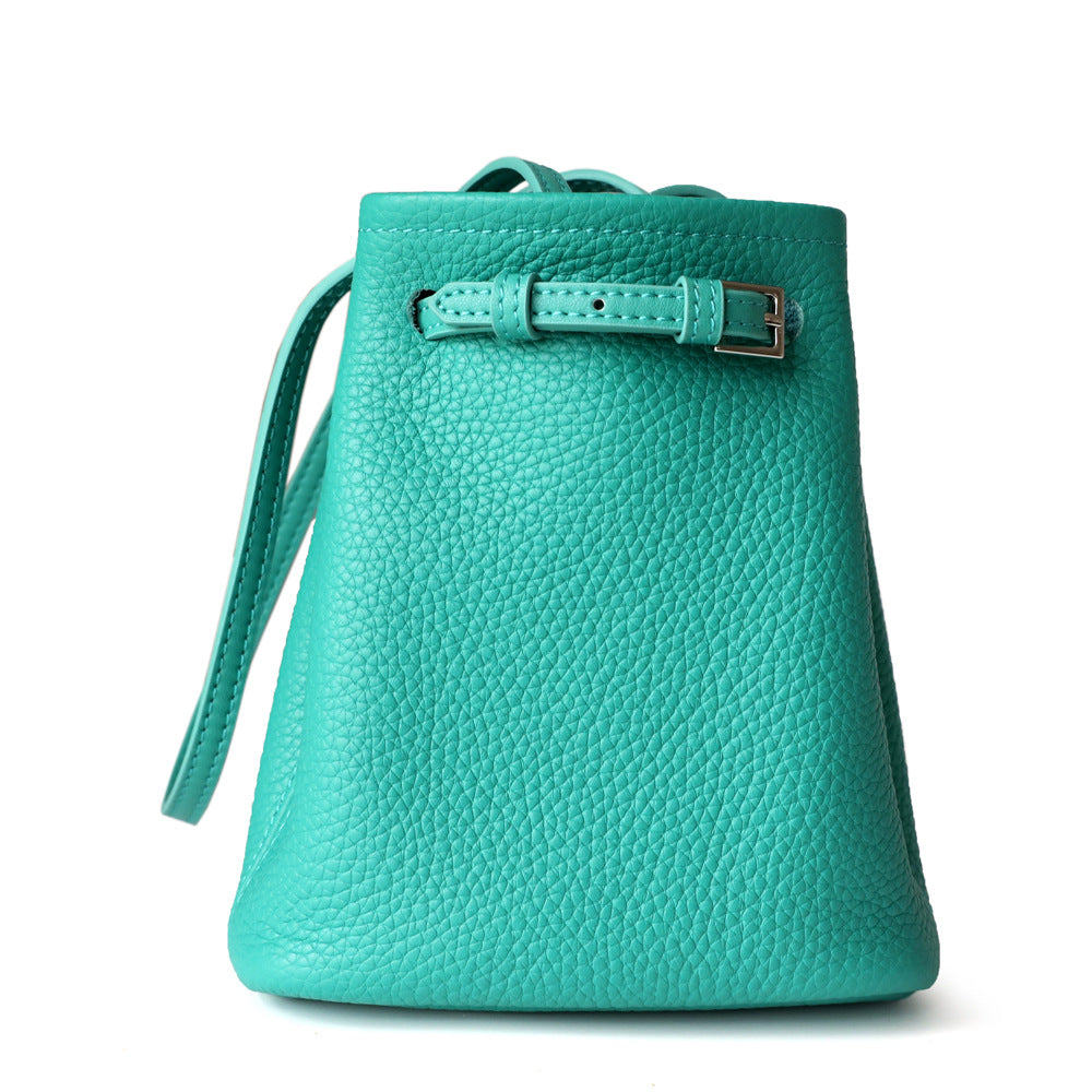 <tc>Womens Green Leather Belt Bucket Handbags Shoulder Bag</tc>