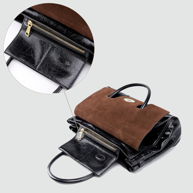 leather flap handbag work bag