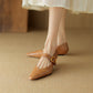 Women's Leather Pointed Toe Flat Shoes Low Heel Mary Jane Shoes