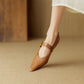 Women's Leather Pointed Toe Flat Shoes Low Heel Mary Jane Shoes