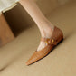 Women's Leather Pointed Toe Flat Shoes Low Heel Mary Jane Shoes