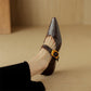 Women's Leather Pointed Toe Flat Shoes Low Heel Mary Jane Shoes