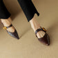 Women's Leather Pointed Toe Flat Shoes Low Heel Mary Jane Shoes