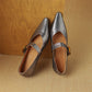 Women's Leather Point Toe Retro Mary Jane Flat Shoes Easy to Walk