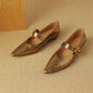 Women's Leather Point Toe Retro Mary Jane Flat Shoes Easy to Walk