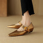 Women's Leather Point Toe Retro Mary Jane Flat Shoes Easy to Walk