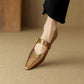 Women's Leather Point Toe Retro Mary Jane Flat Shoes Easy to Walk