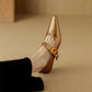 Women's Leather Point Toe Retro Mary Jane Flat Shoes Easy to Walk