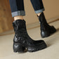 Women's Leather Round Toe Chunky Heel Platform Ankle Boots