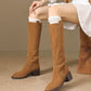 <tc>Women's Brown Suede Round Toe Flat Knee High Boots Ridding Booties</tc>