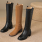 <tc>Women's Black Leather Round Toe Flat Knee High Boots Ridding Booties</tc>