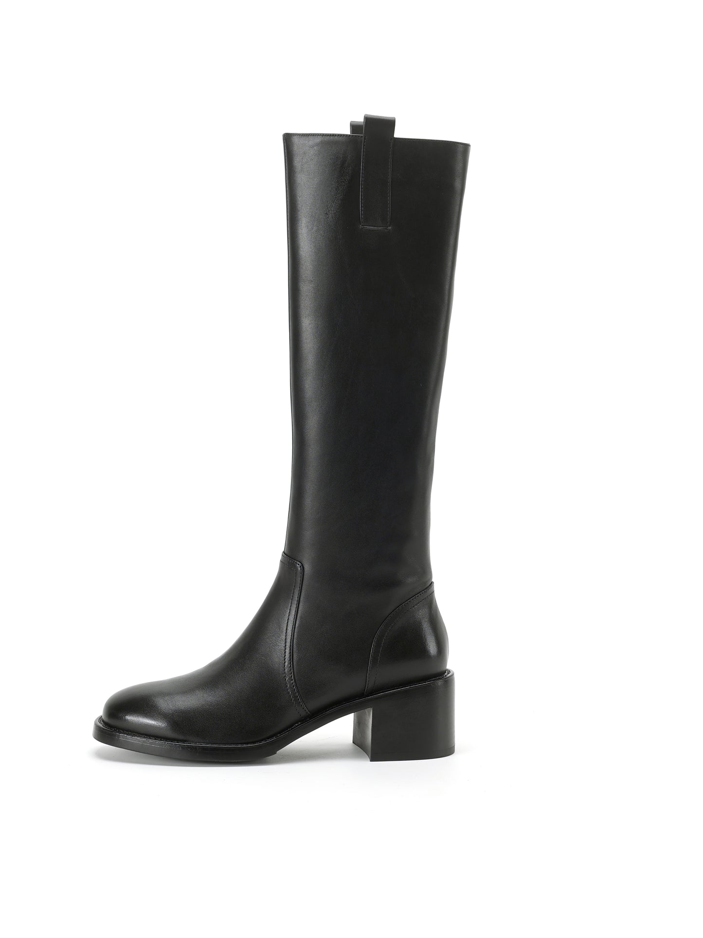 <tc>Women's Black Leather Round Toe Flat Knee High Boots Ridding Booties</tc>