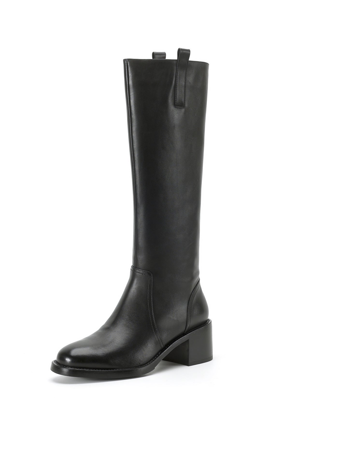 <tc>Women's Black Leather Round Toe Flat Knee High Boots Ridding Booties</tc>