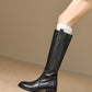 <tc>Women's Black Leather Round Toe Flat Knee High Boots Ridding Booties</tc>