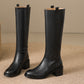 <tc>Women's Black Leather Round Toe Flat Knee High Boots Ridding Booties</tc>