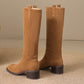 <tc>Women's Brown Suede Round Toe Flat Knee High Boots Ridding Booties</tc>