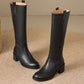 <tc>Women's Black Leather Round Toe Flat Knee High Boots Ridding Booties</tc>