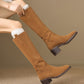 <tc>Women's Brown Suede Round Toe Flat Knee High Boots Ridding Booties</tc>