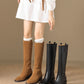 <tc>Women's Black Leather Round Toe Flat Knee High Boots Ridding Booties</tc>