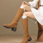 <tc>Women's Brown Suede Round Toe Flat Knee High Boots Ridding Booties</tc>