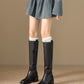 <tc>Women's Black Leather Round Toe Flat Knee High Boots Ridding Booties</tc>