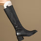 <tc>Women's Black Leather Round Toe Flat Knee High Boots Ridding Booties</tc>