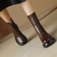 Leather Round Toe Foam Heel Ankle Boots Thick Heel Platform Boots