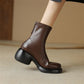 Leather Round Toe Foam Heel Ankle Boots Thick Heel Platform Boots