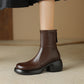 Leather Round Toe Foam Heel Ankle Boots Thick Heel Platform Boots