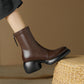 Leather Round Toe Foam Heel Ankle Boots Thick Heel Platform Boots