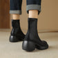 Leather Round Toe Foam Heel Ankle Boots Thick Heel Platform Boots