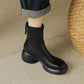 Leather Round Toe Foam Heel Ankle Boots Thick Heel Platform Boots