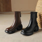 Leather Round Toe Foam Heel Ankle Boots Thick Heel Platform Boots